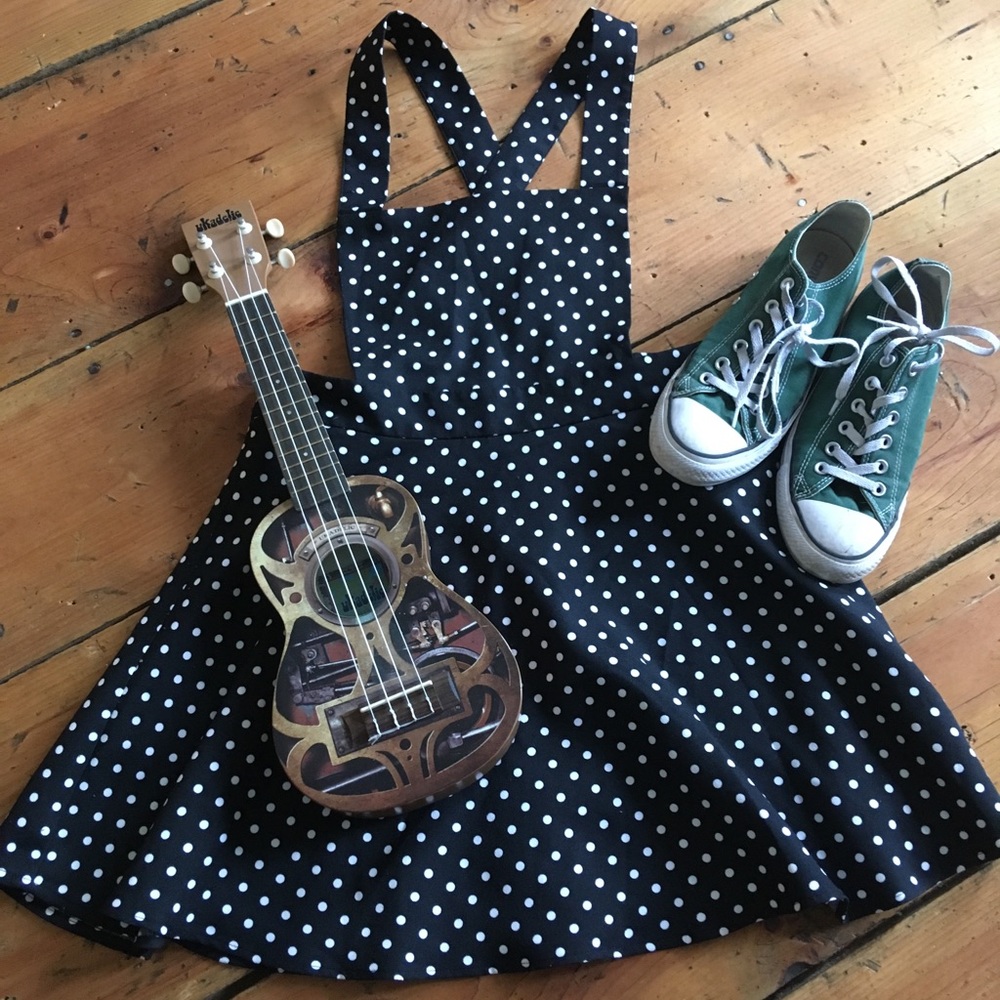 Polka dot overall dress